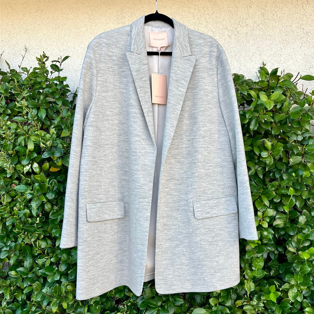 Roksanda Wool Blazer Jacket Light Grey Open Front Size 12 US 8 Medium Large NWT - Picture 2 of 6